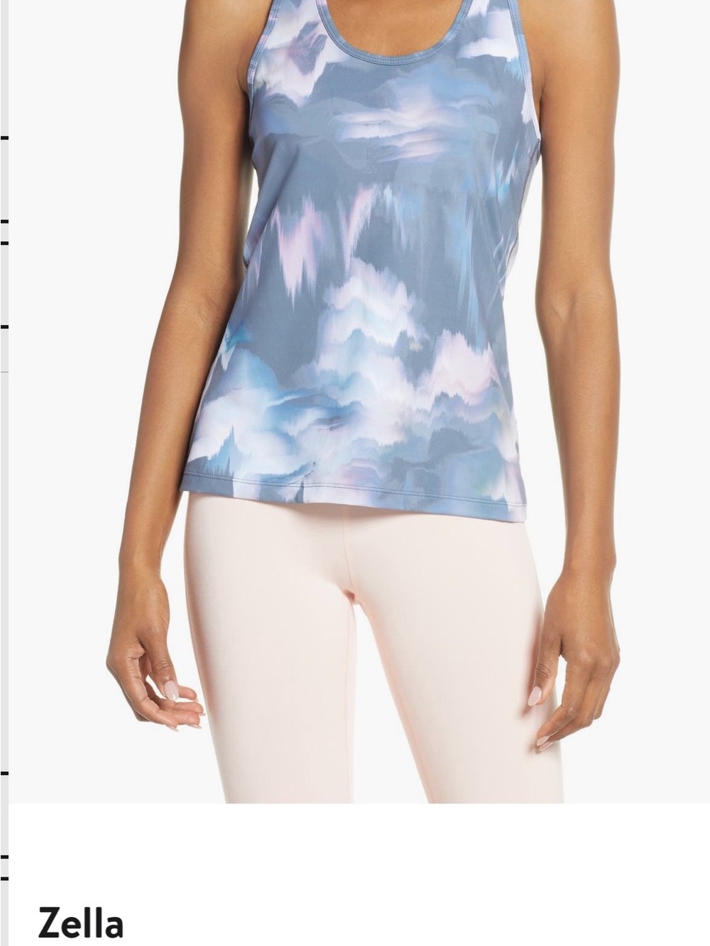 Zella Resolve Blue and Soft Pink Cloud-Print Racerback Tank